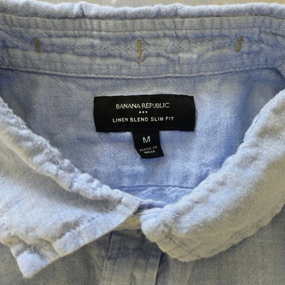 Banana Republic Linen Blend Slim Fit Short Sleeve Shirt Mens Medium 889550-09